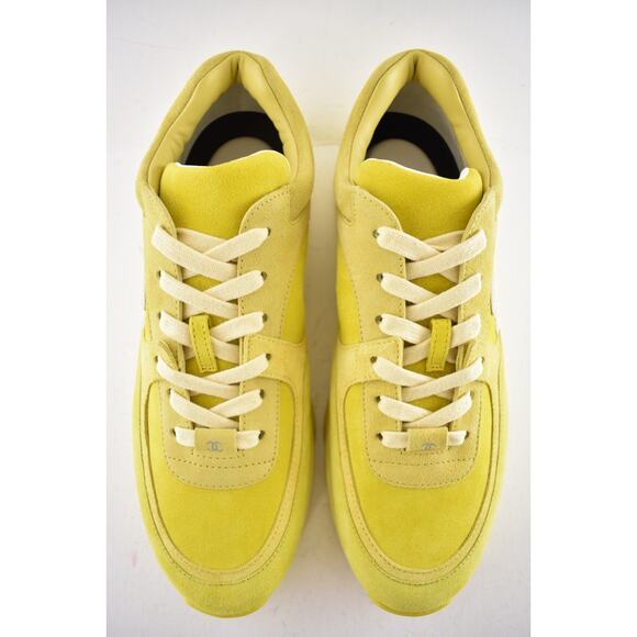 Chanel 19S Mens Yellow White Suede CC Logo Low Top Runner Trainer Sneaker 44 11 - Picture 8 of 12
